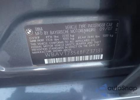 2008 BMW 328Xi из США, поврежденный, VIN WBAVT73548FZ37131